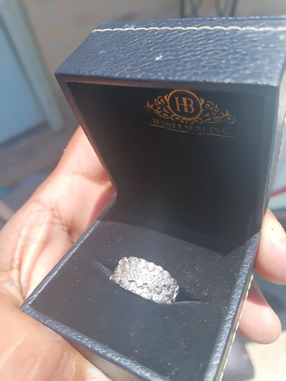 Sterling Silver Natural Diamond Nugget Ring